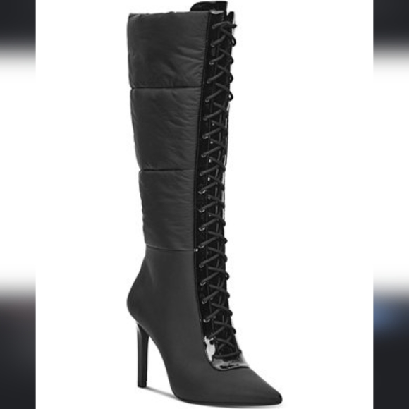 NIB INC Schutz Meredith Knee High Watetproof  Boots Puffer Lace up Stilletos NWT - Picture 9 of 16